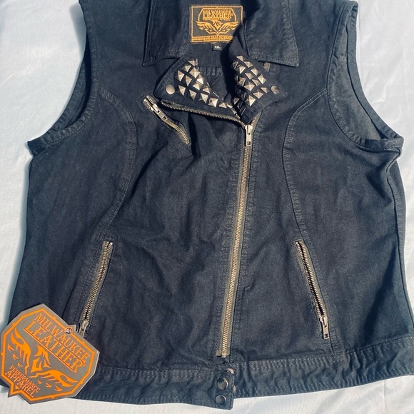 Black Studded Moto Vest with Asymmetrical Zipper - Picture 8 of 11